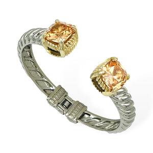 SILVER GOLD CUFF BANGLE CHAMPAGNE CZ STONES ( 9239 KCH )