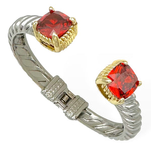 SILVER GOLD CUFF BANGLE RED CZ STONES ( 9239 KG )