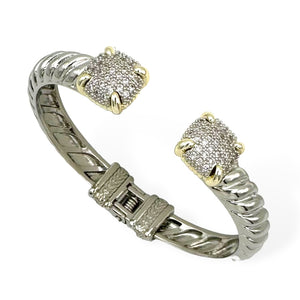 SILVER GOLD CUFF BANGLE CZ STONES ( 9239 KPV )