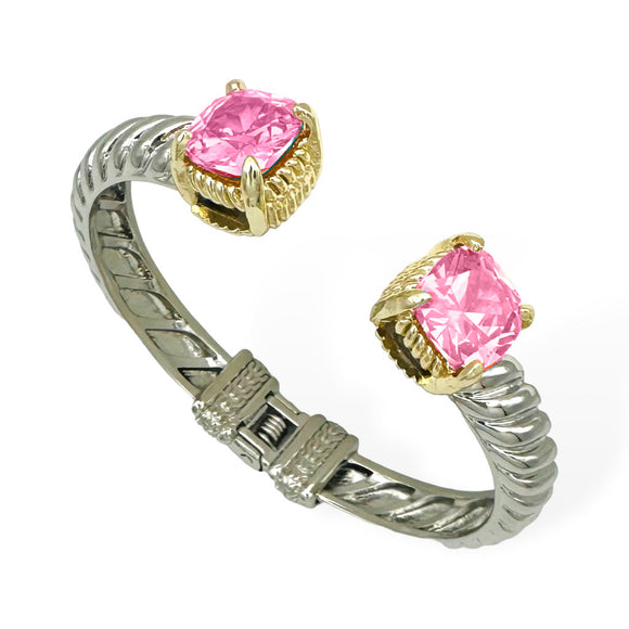 SILVER GOLD CUFF BANGLE PINK CZ STONES ( 9239 KRO )