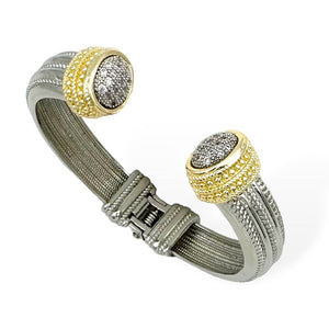 SILVER GOLD CUFF BANGLE CLEAR CZ STONES ( 9240 KPV )