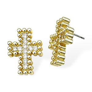 14K GOLD PLATED CROSS EARRINGS CLEAR CZ STONES ( 9258 EG )