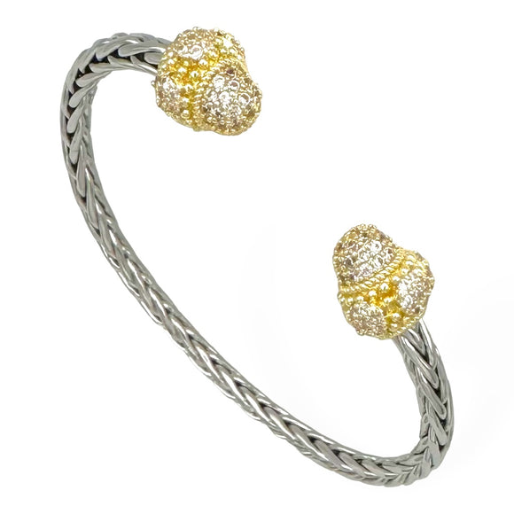 SILVER GOLD CUFF BANGLE PAVE CLEAR CZ STONES ( 9288 KPV )