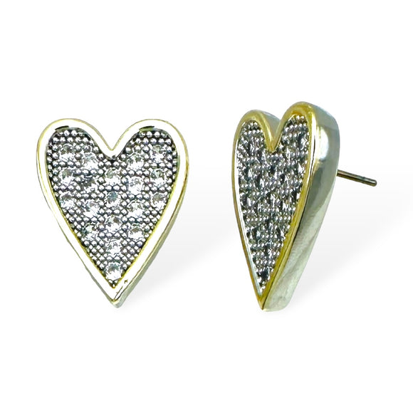 14K GOLD PLATED HEART EARRINGS CLEAR CZ STONES ( 9292 E )