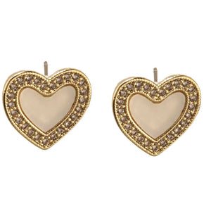 14K GOLD PLATED HEART EARRINGS CLEAR CZ STONES ( 9295 EGM )