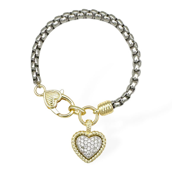 SILVER GOLD BRACELET HEART CLEAR STONES ( 9297 B )