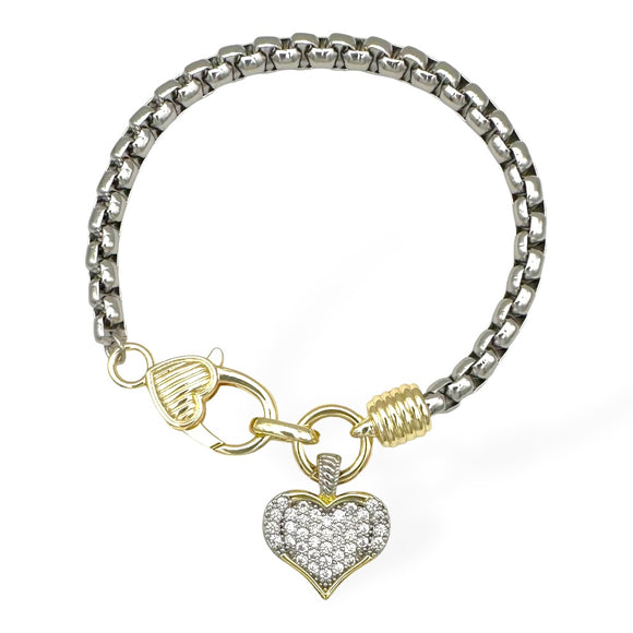 SILVER GOLD HEART BRACELET ( 9299 B )