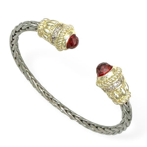 SILVER GOLD CUFF BANGLE RED CZ STONES ( 9325 G )