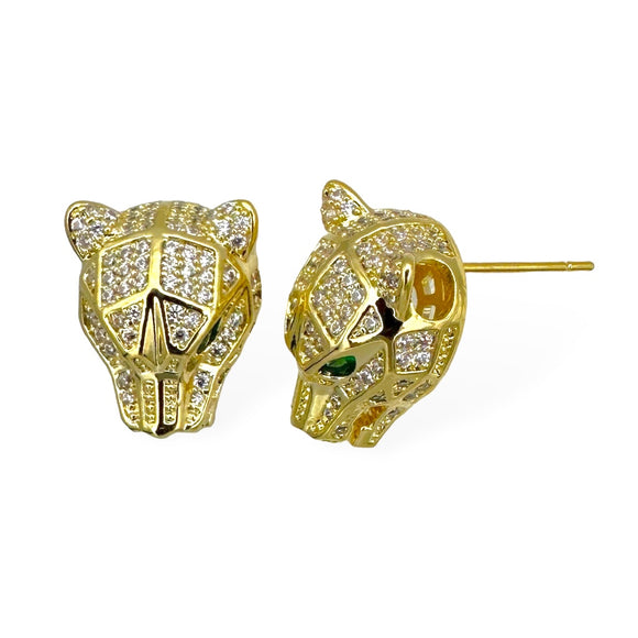 14K GOLD PLATED CAT EARRINGS CZ STONES ( 9364 EG )