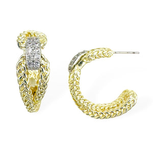 14K GOLD PLATED HOOP EARRINGS CLEAR CZ STONES ( 9373 E )