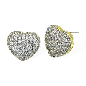 14K GOLD PLATED HEART EARRINGS CZ STONES ( 9378 EK )