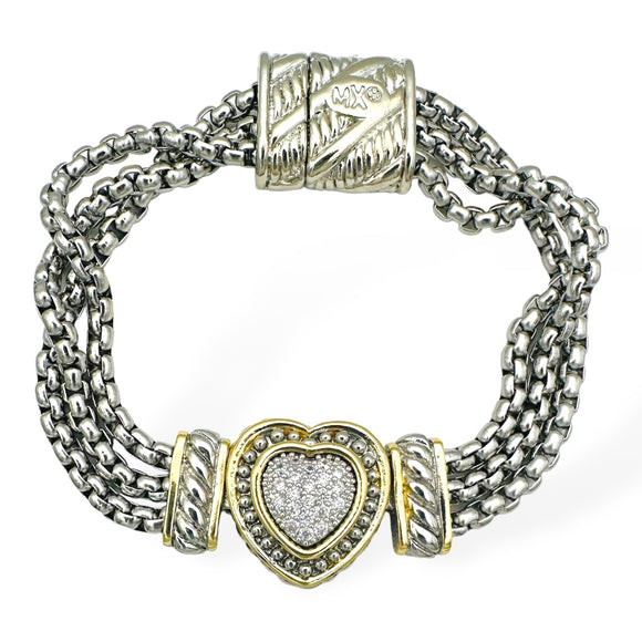 SILVER GOLD BRACELET HEART CZ STONES ( 9380 PV )