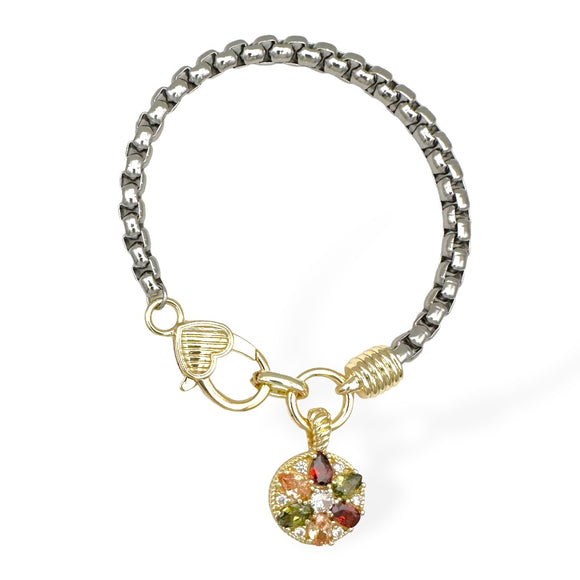 SILVER GOLD BRACELET MULTI COLOR STONES ( 9432 BK )