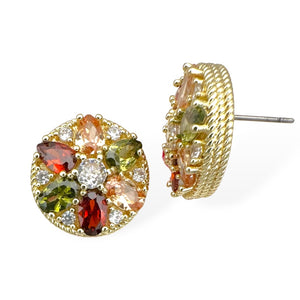 14K GOLD PLATED ROUND EARRINGS MULTICOLOR STONES ( 9432 EG )