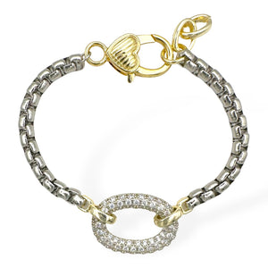 SILVER GOLD CZ BRACELET ( 9448 )