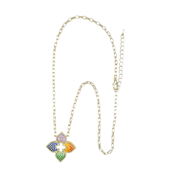 14K GOLD PLATED NECKLACE MULTICOLOR CZ STONES ( 9630 )