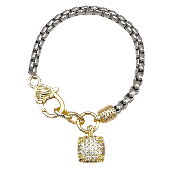 SILVER GOLD BRACELET CZ STONES CHARM ( 9647 BKPV )