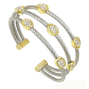 SILVER GOLD CUFF BANGLE CLEAR STONES ( 9664 PV )