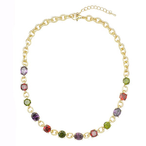 GOLD NECKLACE MULTICOLOR CZ STONES ( 9672 GM )