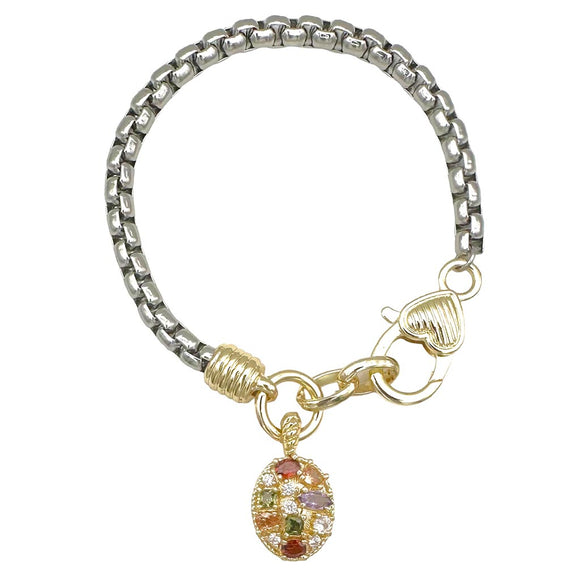 SILVER GOLD BRACELET MULTICOLOR CZ STONES ( 9714 BM )