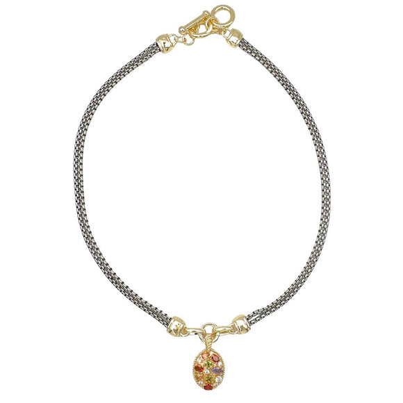 14K GOLD PLATED NECKLACE MULTICOLOR CZ STONES ( 9714 M )