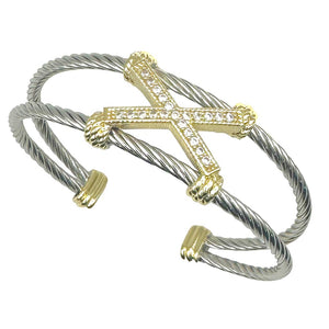 SILVER GOLD X CUFF BANGLE ( 9733 )