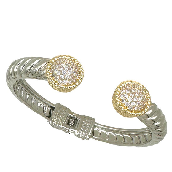 TWO TONE ROUND PAVE CUFF BRACELET ( 9734 )