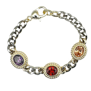 SILVER GOLD MULTICOLOR CZ STONE BRACELET ( 9796 BM )