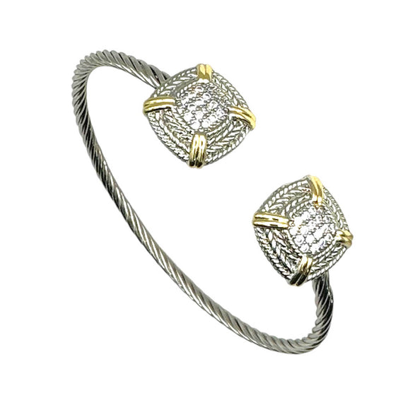 SILVER GOLD CUFF BANGLE CLEAR CZ STONES ( 9797 B )