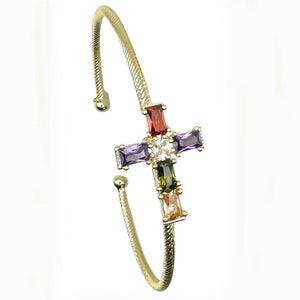 GOLD WIRE CROSS CZ STONES BRACELET ( 9801 BG )