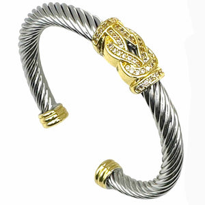 SILVER GOLD CUFF BANGLE CZ STONES ( 9831 B )