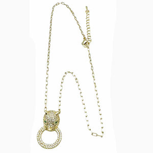 GOLD NECKLACE PANTHER CLEAR CZ STONES ( 9835 G )