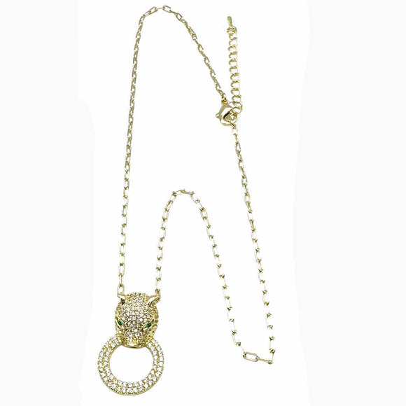 GOLD NECKLACE PANTHER CLEAR CZ STONES ( 9835 G )