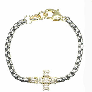 14K GOLD PLATED BRACELET CLEAR CZ STONES CROSS ( 9864 BC )