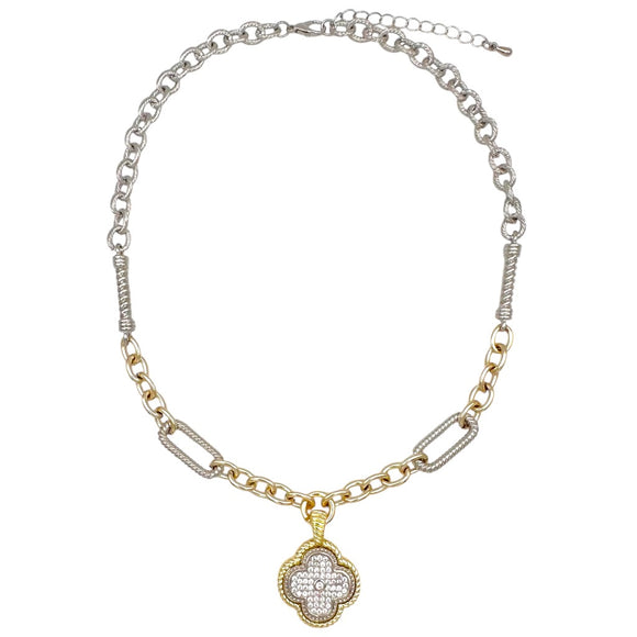 14K GOLD PLATED NECKLACE CZ STONES QUATREFOIL ( 9881 K )