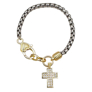 SILVER GOLD BRACELET CROSS CZ STONES ( 9885 B )