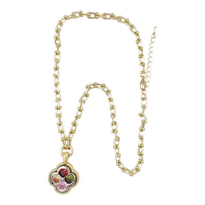 14K GOLD PLATED QUATREFOIL NECKLACE MULTICOLOR CZ STONES ( 9909 M )