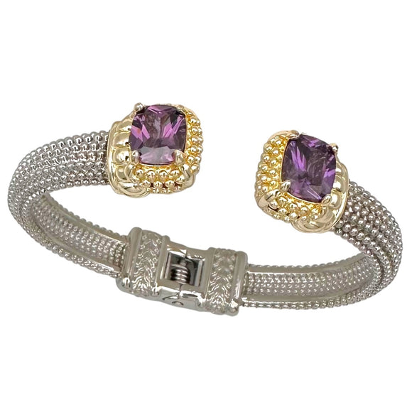 SILVER GOLD CUFF BANGLE AMETHYST STONES ( 9919 BA )