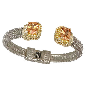 SILVER GOLD CUFF BANGLE CHAMPAGNE STONES ( 9919 BCH )