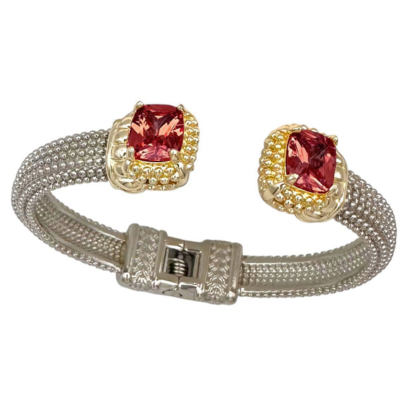 SILVER GOLD CUFF BANGLE RED STONES ( 9919 BG )