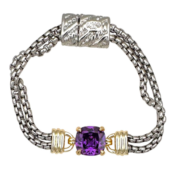 14K GOLD PLATED MAGNETIC BRACELET AMETHYST CZ STONE ( 9926 BA )