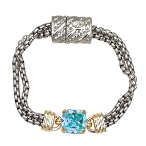 14K GOLD PLATED MAGNETIC BRACELET BLUE CZ STONE ( 9926 BB )