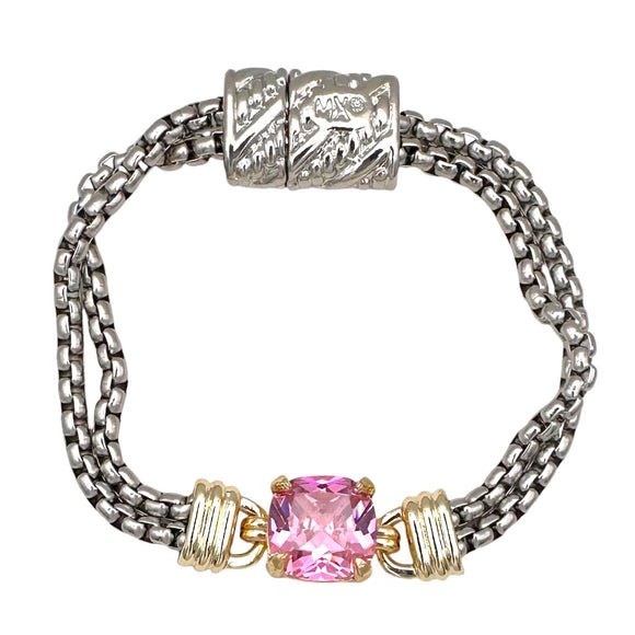 14K GOLD PLATED MAGNETIC BRACELET PINK CZ STONE ( 9926 BRO )