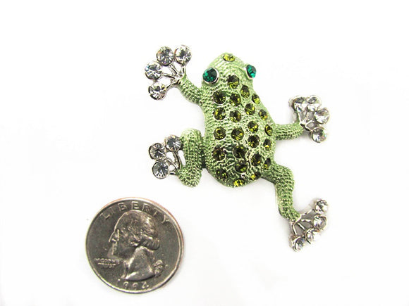 SILVER GREEN FROG BROOCH GREEN CLEAR STONES ( 10733 )