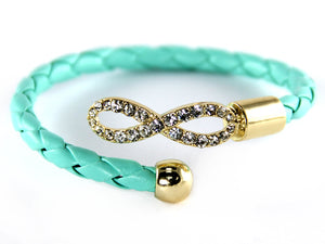 TURQUOISE GOLD LEATHER BRACELET INFINITY CLEAR STONES ( 6630 GTQ )