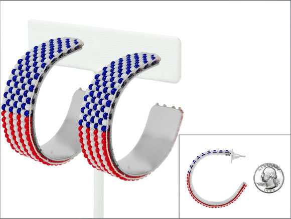 Silver American Flag Hoop Earrings ( 4290 SMT )