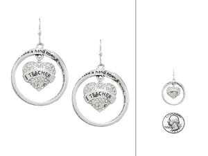 SILVER HEART TEACHER EARRINGS CLEAR STONES ( 6576 ASCR )