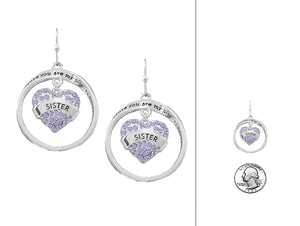 SILVER HEART SISTER EARRINGS PURPLE STONES ( 6579 ASPU )