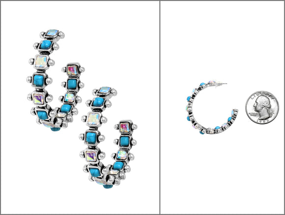 SILVER HOOP EARRINGS AB TURQUOISE ( 7388 MT1 )