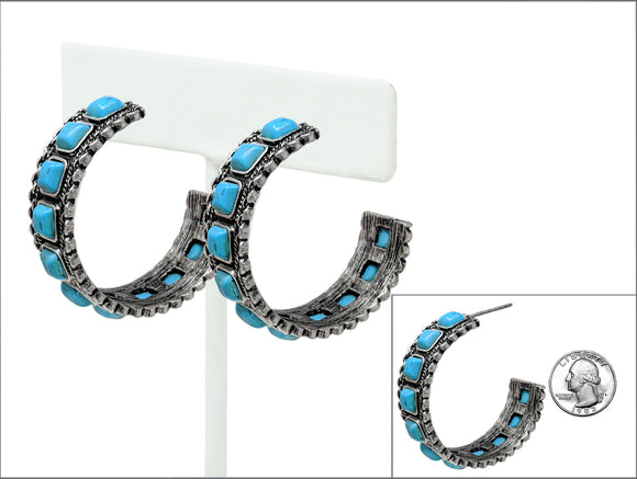 SILVER TURQUOISE HOOP EARRINGS ( 8349 SBTQ )